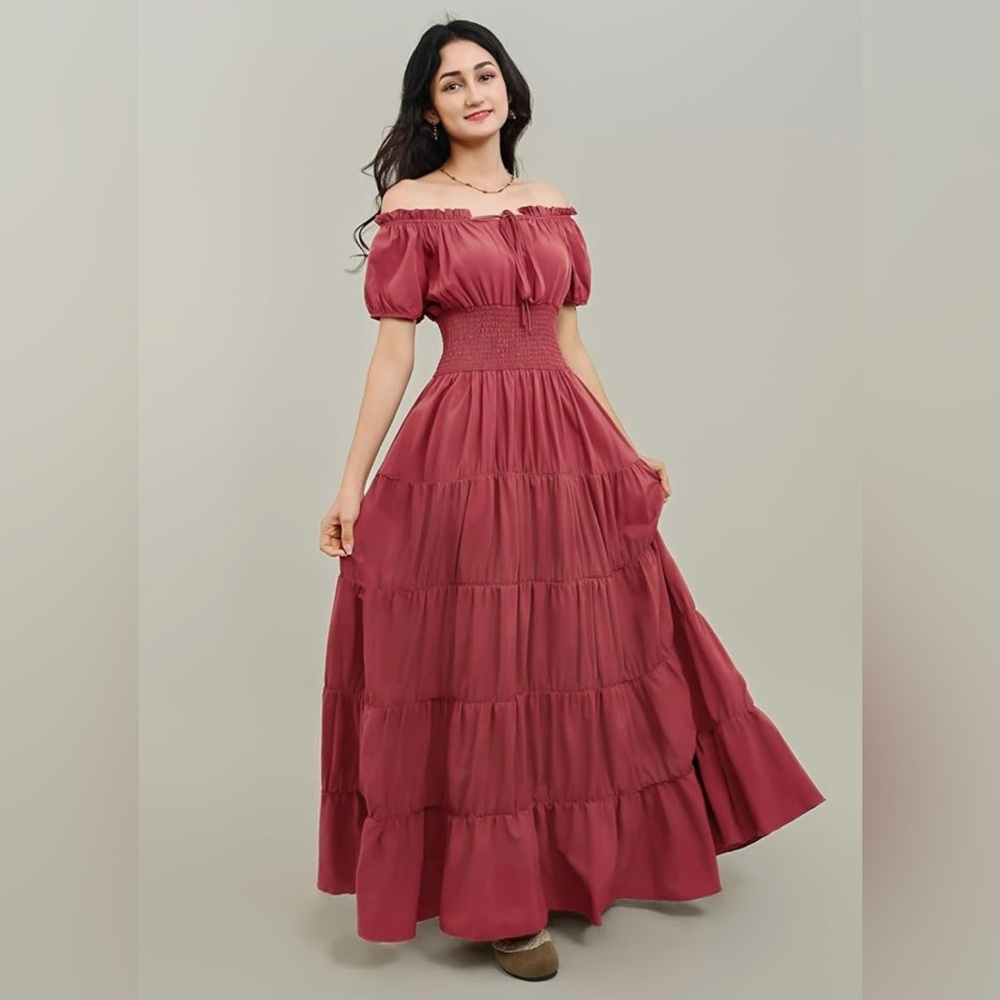 Renaissance Costume Women Medieval Chemise Dress Size XL Color Brick Red